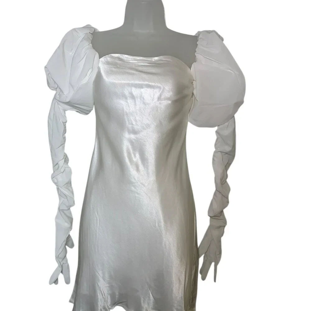 For Love & Lemons Hazel Bridal Mini Dress M Strapless Gloves NWT